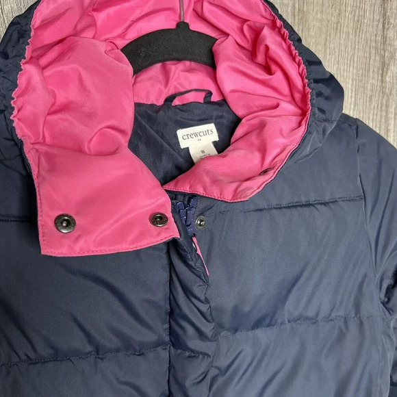 Crewcuts Girls Puffer Jacket Navy and Pink Hooded Long Pockets Size 8 - Picture 4 of 8